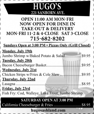 Now Open for Dine In, Take Out & Delivery
