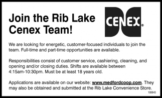 Join the Rib Lake Cenex Team!