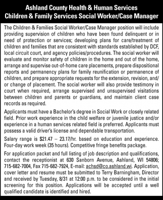 Children & Family Services Social Worker/Case Manager