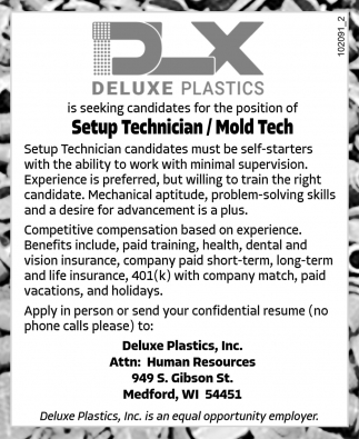 Setup Technician/Mold Tech