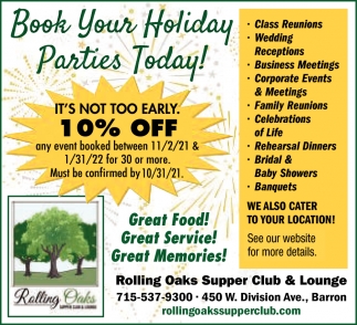 Book Your Holiday Parties Today!