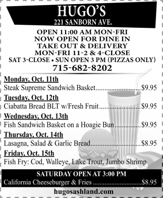 Now Open For Dine In, Take Out & Delivery