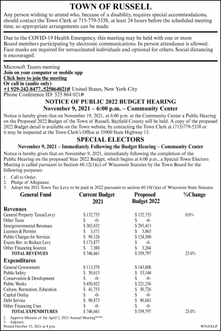 Notice Of Public Budget Hearing