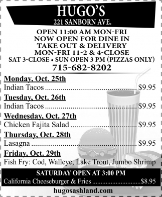 Now Open For Dine In, Take Out & Delivery