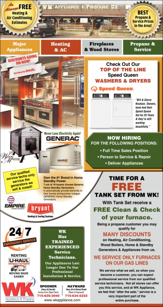 Major Appliances, Heating, AC, Fireplaces, Wood Stoves, Propane