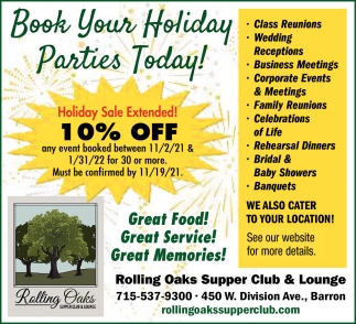 Book Your Holiday Parties Today!