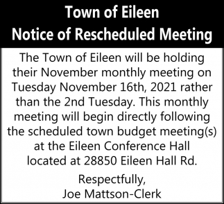 Notice of Rescheduled Meeting