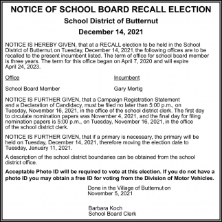 Notice Of Board Recall Election
