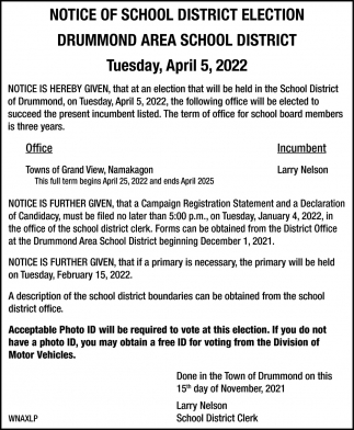 Notice of School District Election