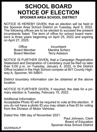 School Board Notice Of Election
