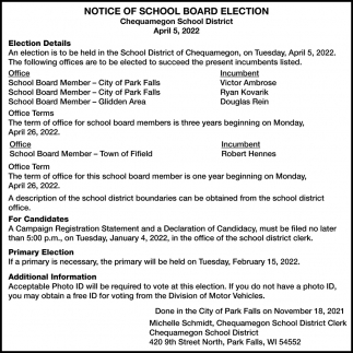 Notice Of School Board Election