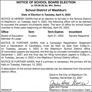 Notice Of School Board Election