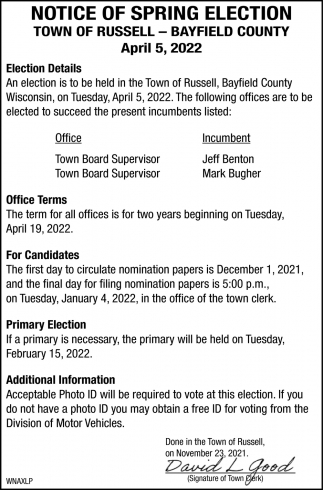 Notice Of Spring Election