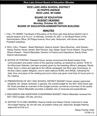Board of Education Minutes