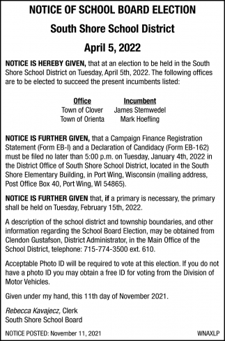 Notice of School Board Election