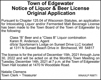 Notice of Liquor & Beer License Original Application