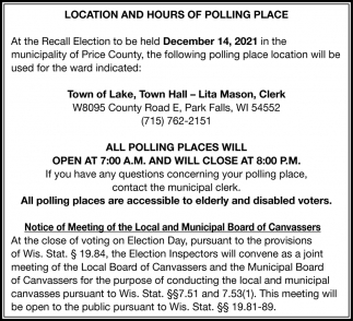 Location And Hours Of Polling Place