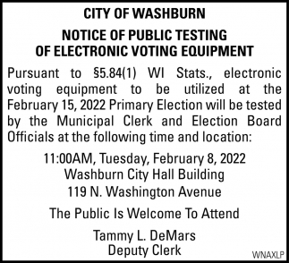 Notice of Public Testing of Electronic Voting Equipment