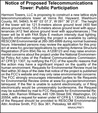 Notice of Proposed Telecomunications Tower