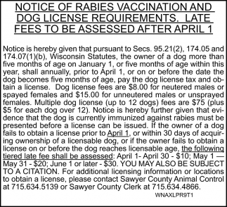 Notice of Rabies Vaccination and Dog License Requirements