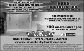 FREE Installation On a New Bath or Shower!