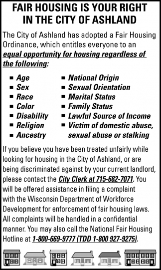 Fair Housing Is Your Right In The City of Ashland