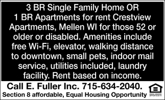 3 BR Single Family Home OR 1 BR Apartments