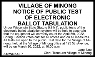 Notice Of Public Test Of Electronic Ballot Tabulation