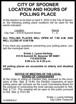 Location And Hours Of Polling Place