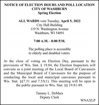Notice of Election Hours and Poll Location