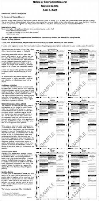 Notice of Spring Election & Sample Ballots
