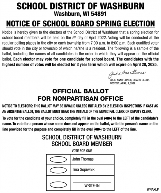 Notice of School Board Spring Election