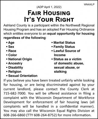 Fair Housing It's Your Right