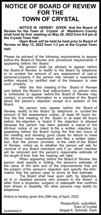 Notice Of Board Of Review