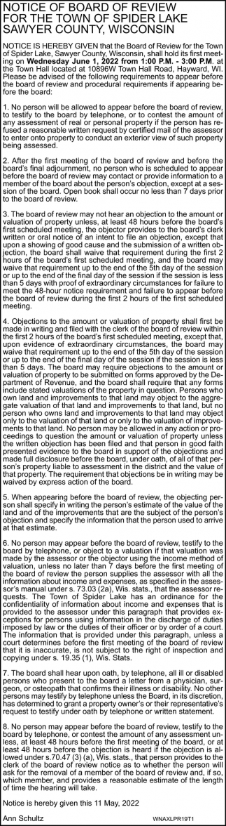 Notice of Board of Review