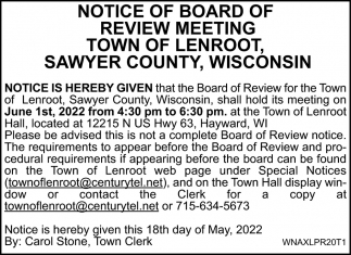 Notice of Board of Review Meeting