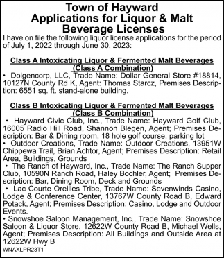 Applications for Liquor & Malt Beverage Licenses