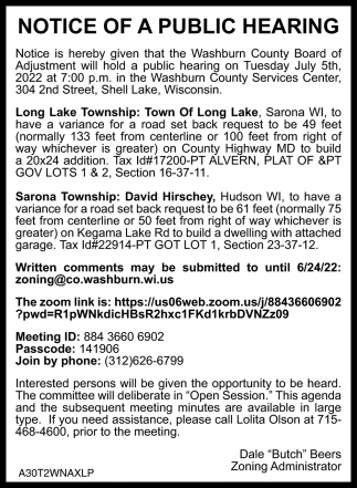 Notice of a Public Hearing