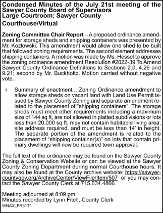 Zoning Committee Chair Report