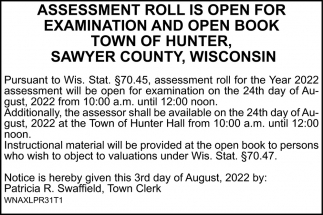 Assessment Roll Is Open for Examination