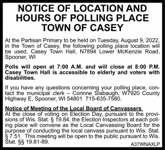 Notice of Location and Hours of Polling Place