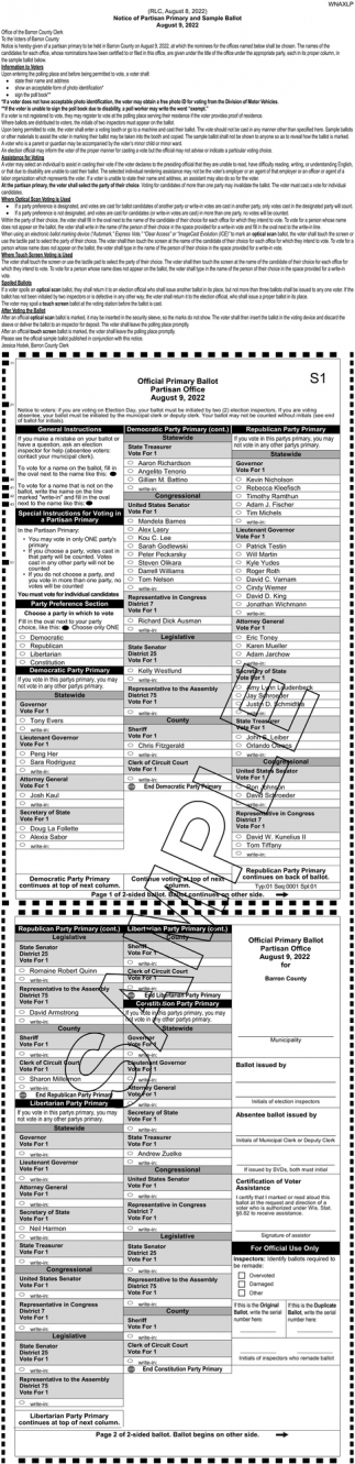 Notice Of Partisan Primary and Sample Ballot