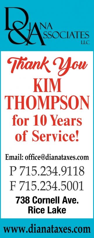 Thank You Kim Thompson for 10 Years of Service!