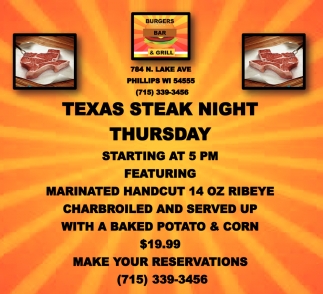 Texas Steak Night Thursday