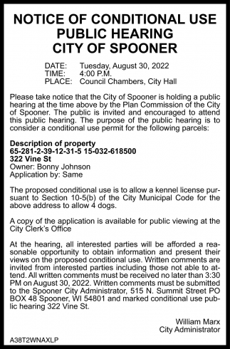 Notice Of Conditional Use Public Hearing