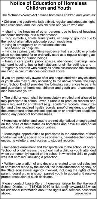 Notice of Education of Homeless Children and Youth