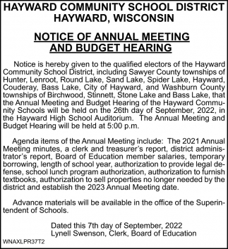 Notice of Annual Meeting and Budget Hearing