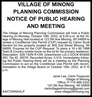 Notice Of Public Hearing and Meeting