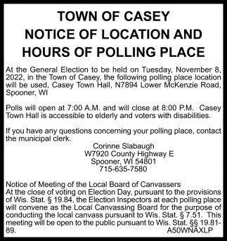 Notice of Location and Hours of Polling Place