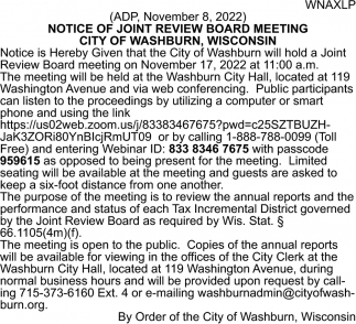 Notice of Joint Review Board Meeting